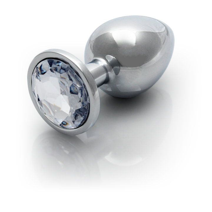 Round Gem Butt Plug - Large - Silver/Diamond