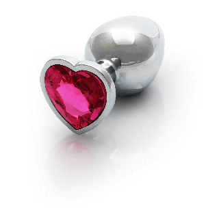 Heart Gem Butt Plug - Medium - Silver/Rubellite Pink