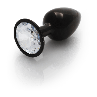 Round Gem Butt Plug - Small - Gunmetal/Diamond