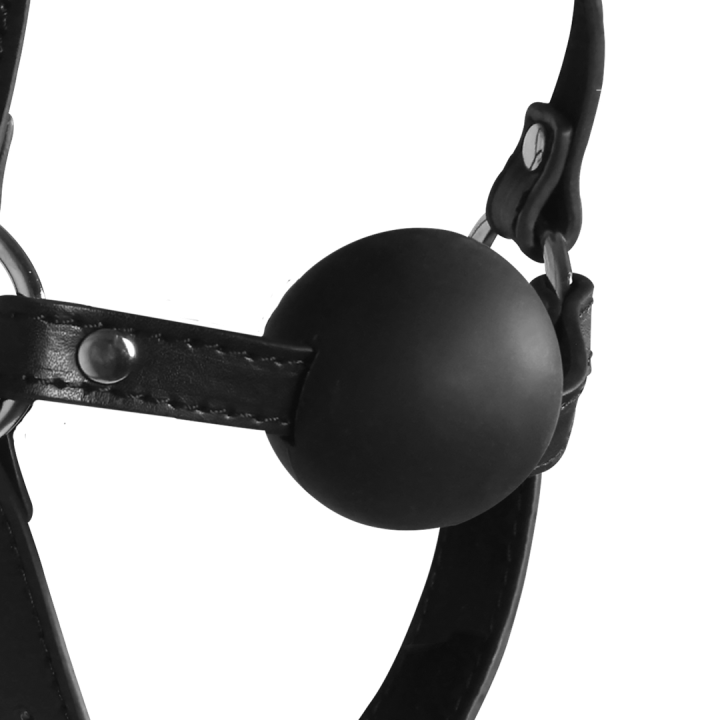 Head Harness with Solid Ball Gag - Black