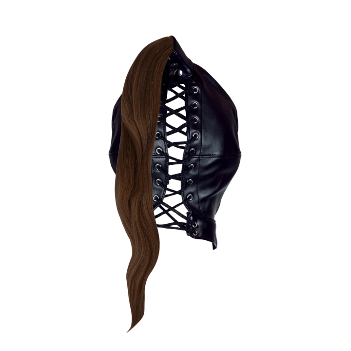 Mask with Brown Ponytail - Black