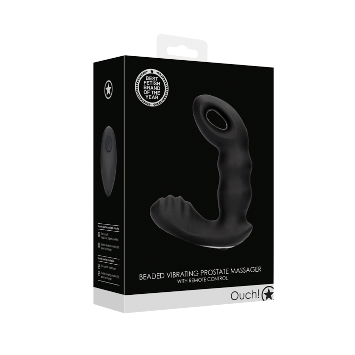 Beaded Vibrating Prostate Massager with Remote Control - Black