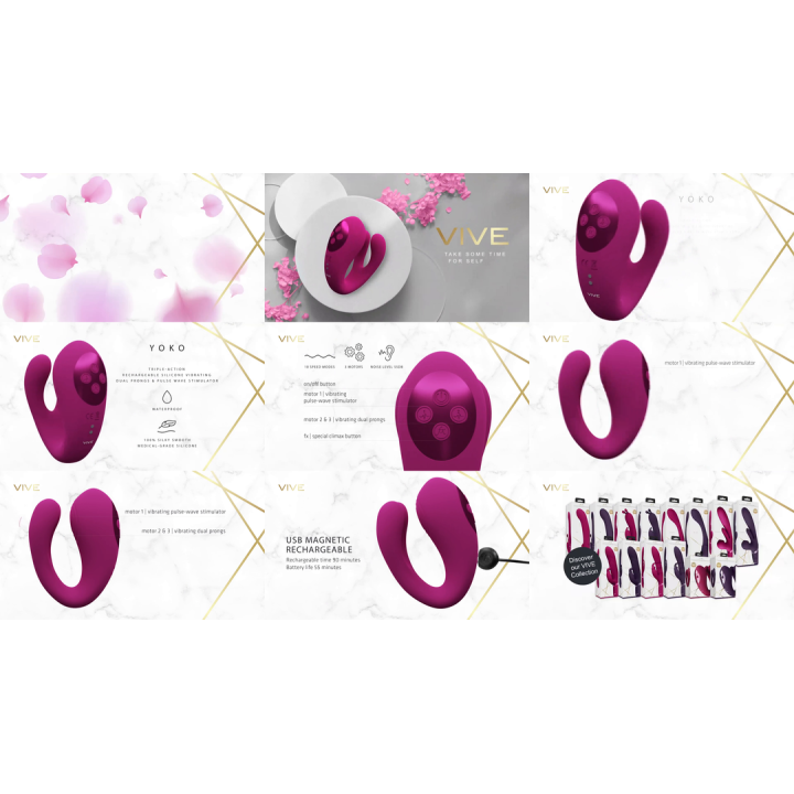 Yoko - Triple Action Vibrator Dual Prongs with Clitoral Pulse Wave