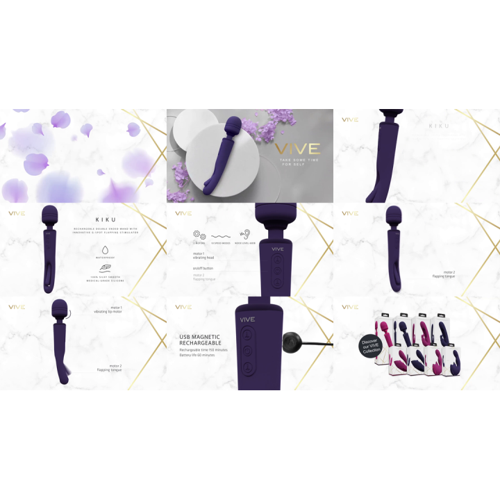Kiku - Double Ended Wand with Innovative G-Spot Flapping Stimulator - Purple