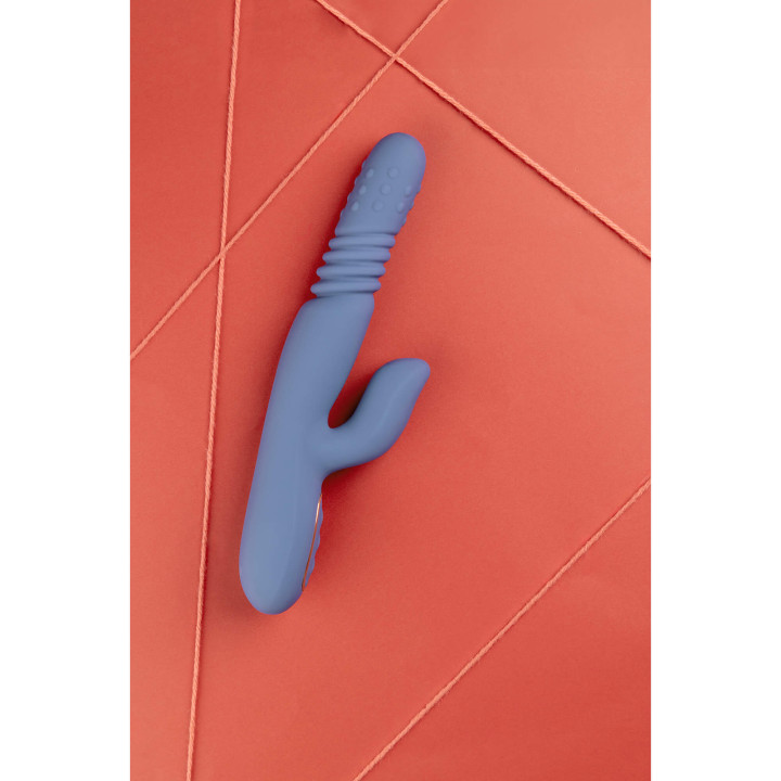 Warming Rotating Beads and Thrusting Rabbit Vibrator - Blue Nova