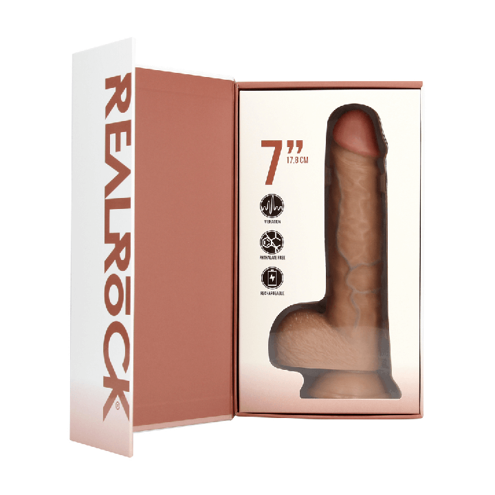 Vibrating Regular Straight Cock with Balls - 7 / 18 cm - Tan