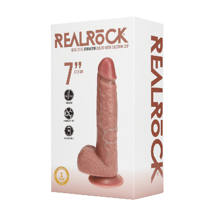 Vibrating Regular Straight Cock with Balls - 7 / 18 cm - Tan
