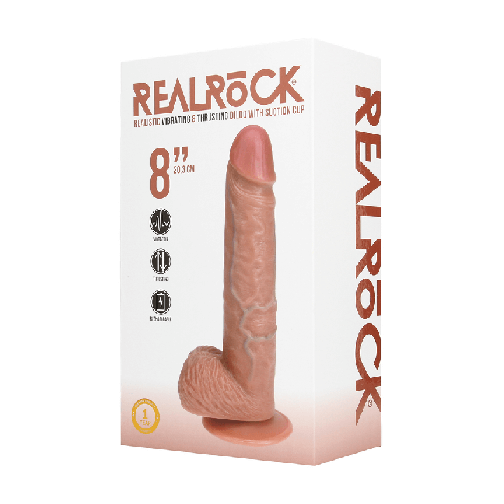 Vibrating and Thrusting Straight Cock with Balls - 8 / 20,5 cm - Tan