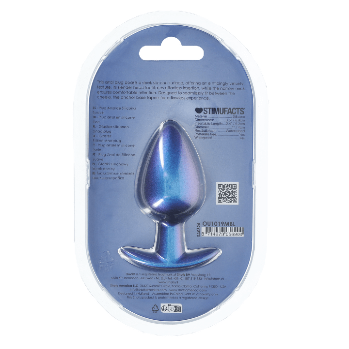 Smooth Silicone Anal Plug - Large - 3.5 / 8,9 cm - Metallic Blue