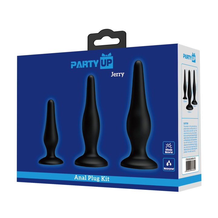 Party Up zestaw korków analnych silikonowych smukłych długich kolor czarny Jerry