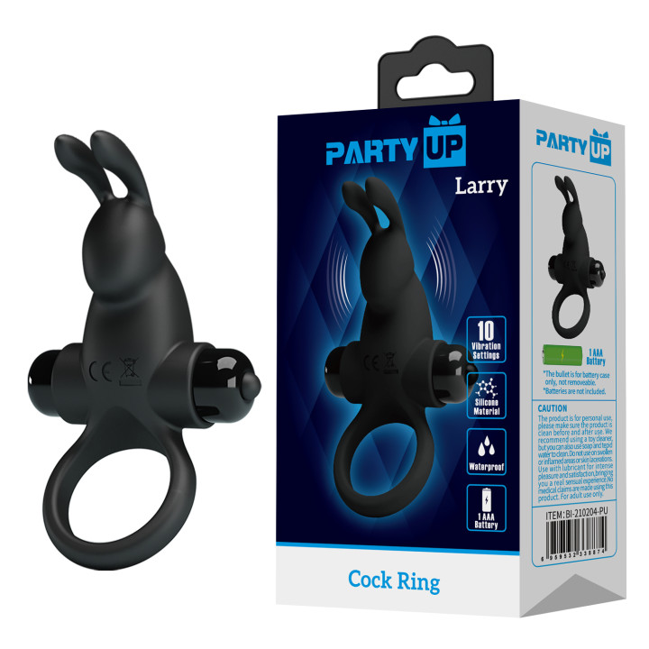 Party Up pierścień erekcyjny wibrujący siliknowy baterie kolor czarny Larry