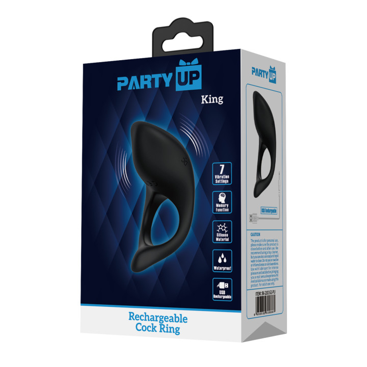 Party Up pierścień erekcyjny wibrujący silikonowy ładowany usb kolor czarny King