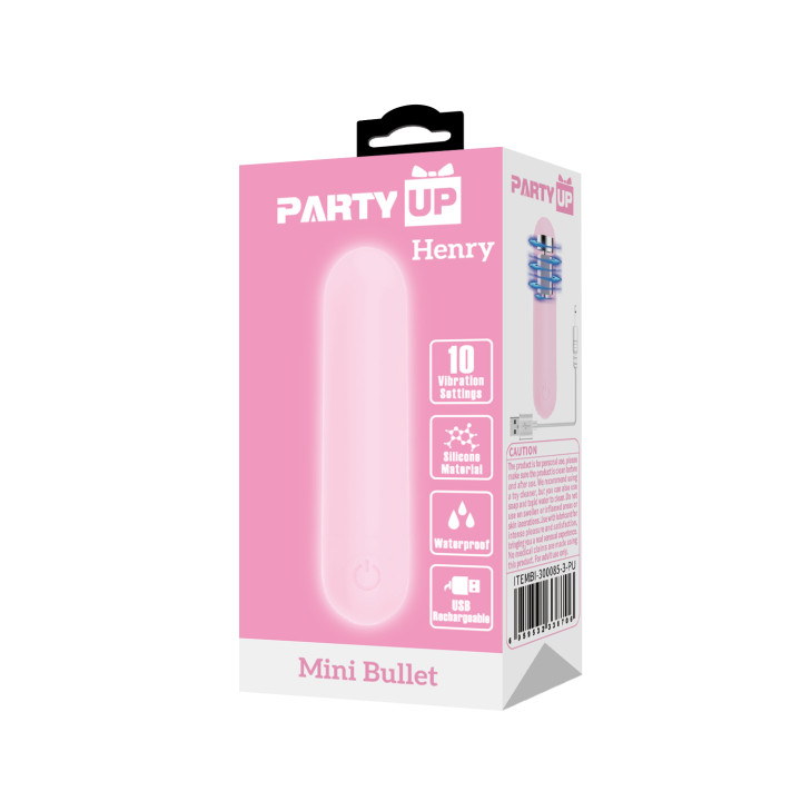 Party Up wibrator mini typ bullet ładowany usb kolor pudrowy różowy Henry
