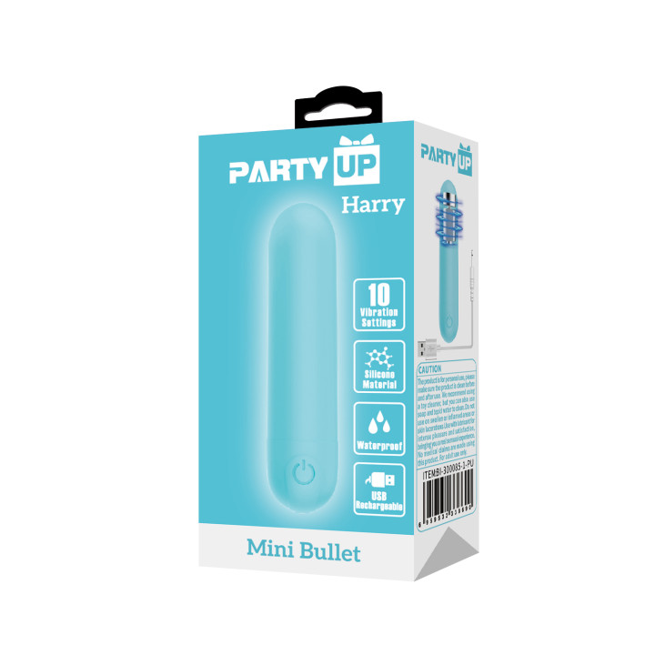 Party Up wibrator mini typ bullet ładowany usb kolor turkusowy Harry