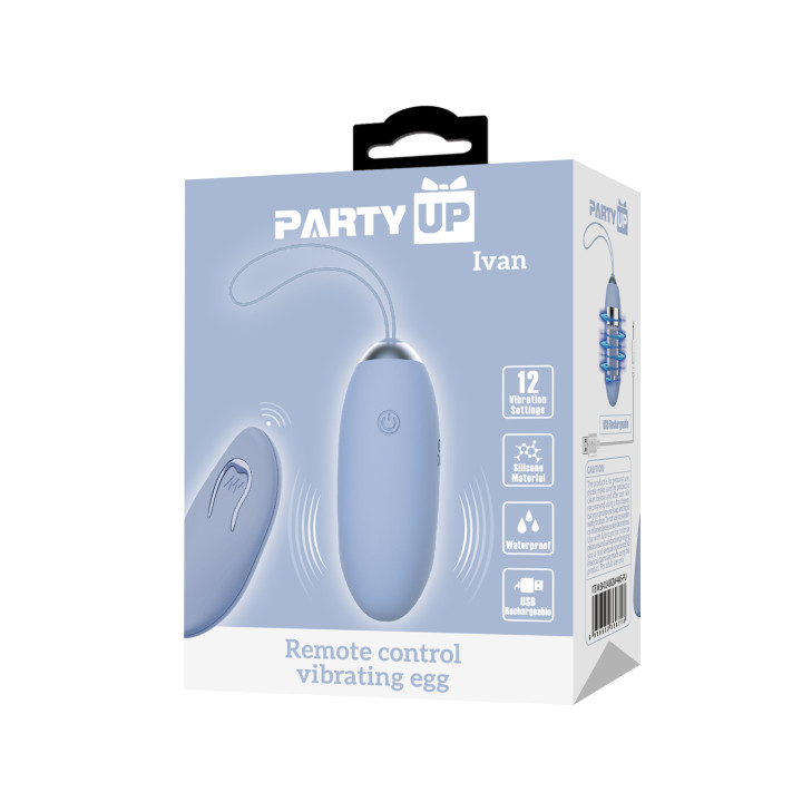 Party Up jajeczko wibrujące silikonowe sterowane zdalnie ładowane usb kolor niebieski Ivan