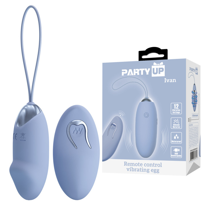 Party Up jajeczko wibrujące silikonowe sterowane zdalnie ładowane usb kolor niebieski Ivan