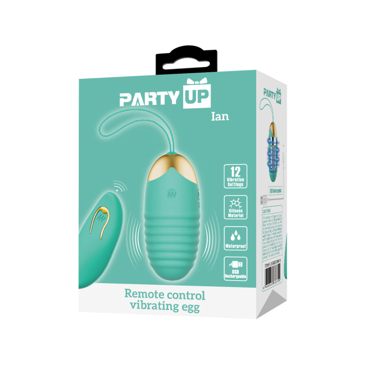 Party Up jajeczko wibrujące silikonowe sterowane zdalnie ładowane usb kolor turkusowy Ian
