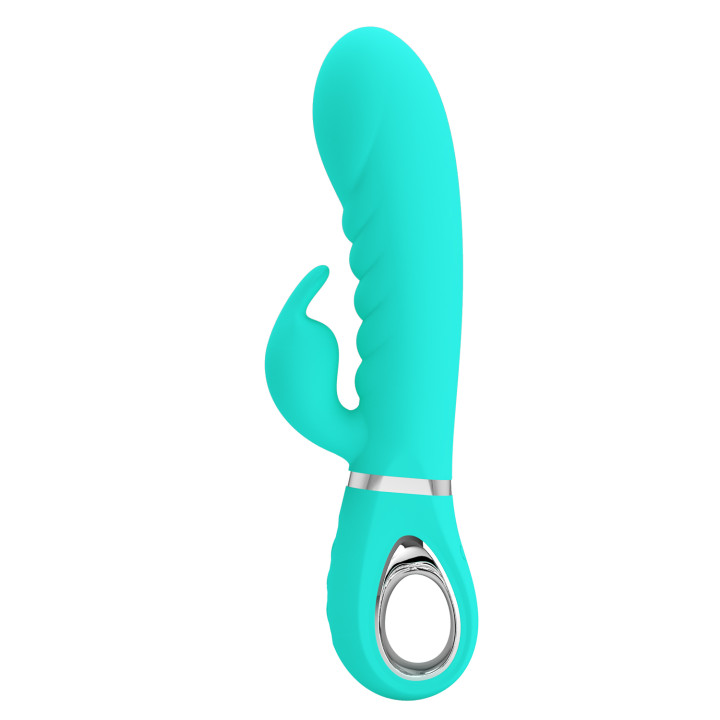 Party Up wibrator silikonowy typ króliczek ładowany usb kolor turkusowy Edward