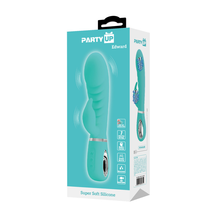 Party Up wibrator silikonowy typ króliczek ładowany usb kolor turkusowy Edward