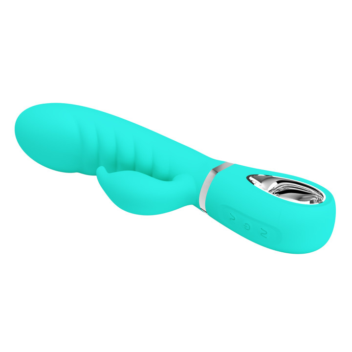 Party Up wibrator silikonowy typ króliczek ładowany usb kolor turkusowy Edward