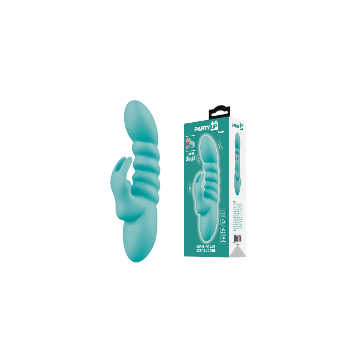 Party Up wibrator silikonowy typ króliczek ładowany usb kolor turkusowy Bryunlun