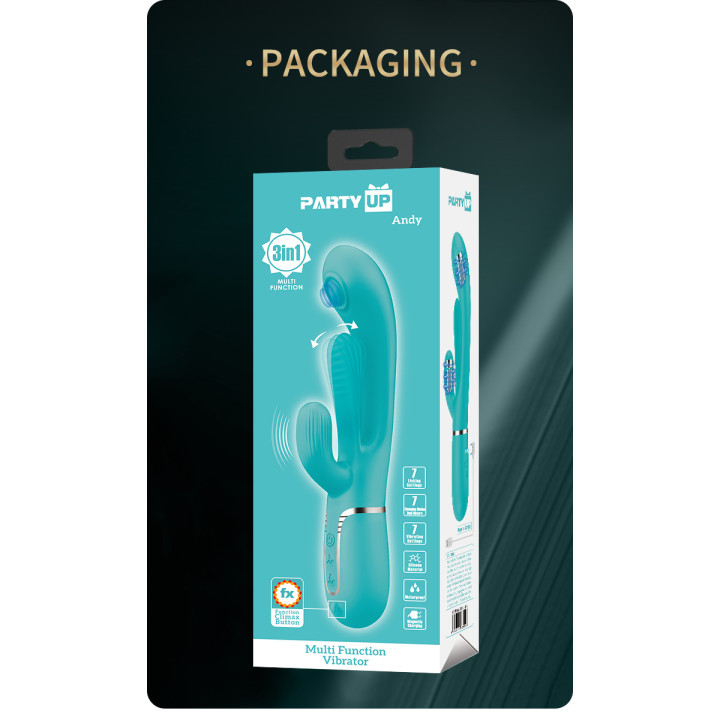 Party Up wibrator silikonowy typ króliczek ładowany usb kolor turkusowy Andy