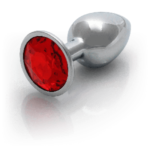 Round Gem Butt Plug - Small - Silver/Ruby Red