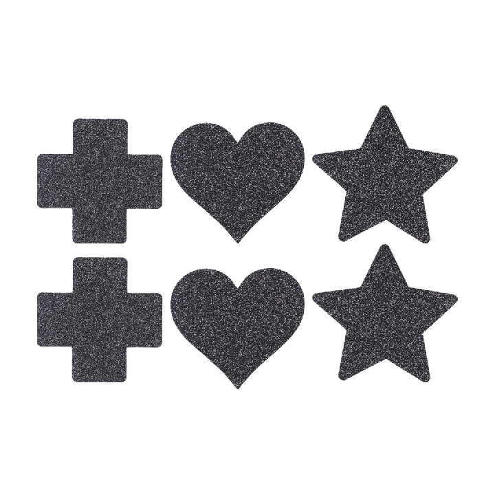 Nipple Cover Set - Cross Star Heart - Black
