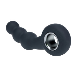 Vibrating Beaded Silicone Prostate Massager with Loop - Black
