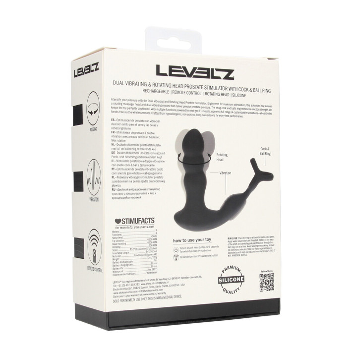 Dual Vibrating Remote Rotating Head Silicone Prostate Stimulator with Cock and Ball Ring - Black