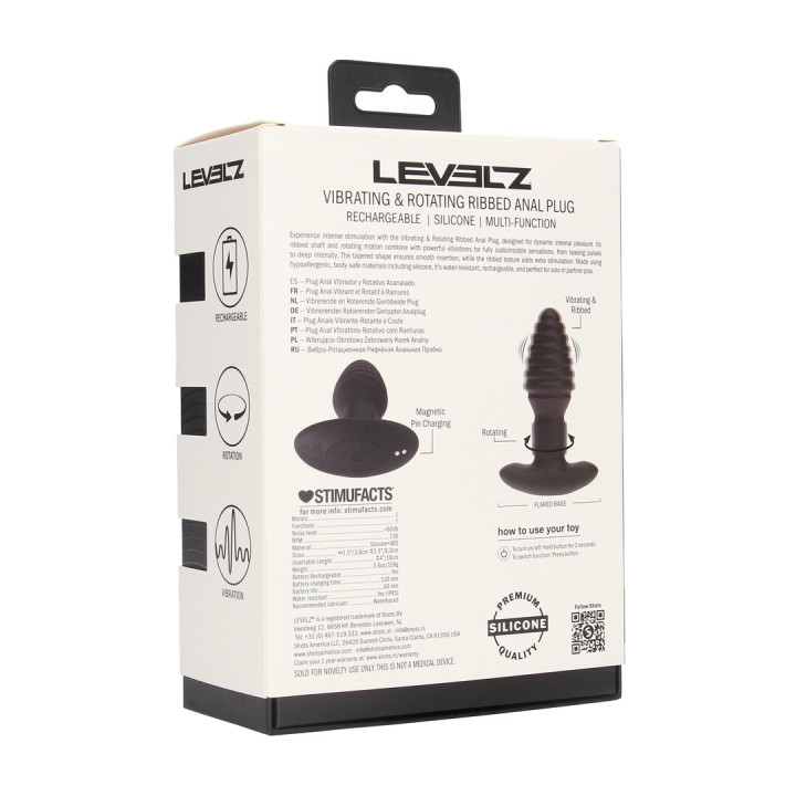 Vibrating and Rotating Ribbed Silicone Anal Plug - Black
