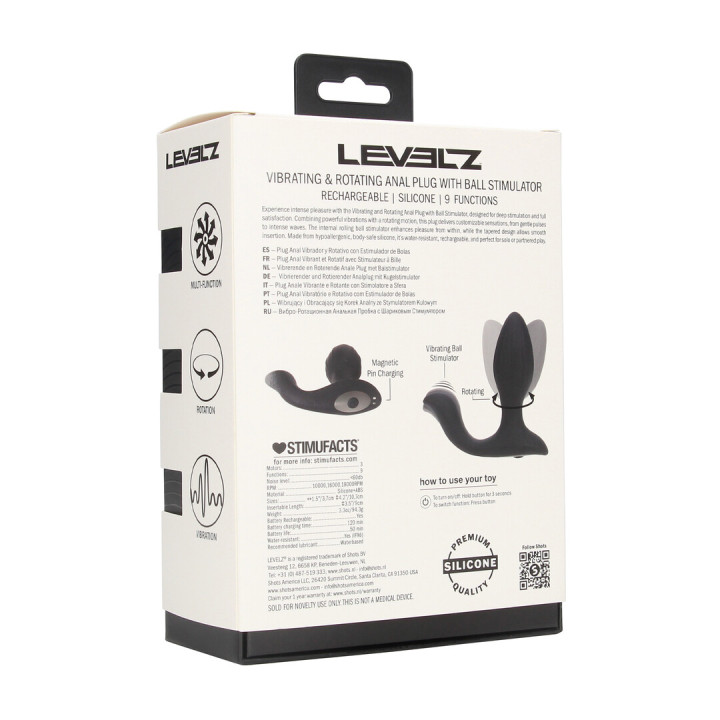 Vibrating and Rotating Silicone Anal Plug with Ball Stimulator - Black