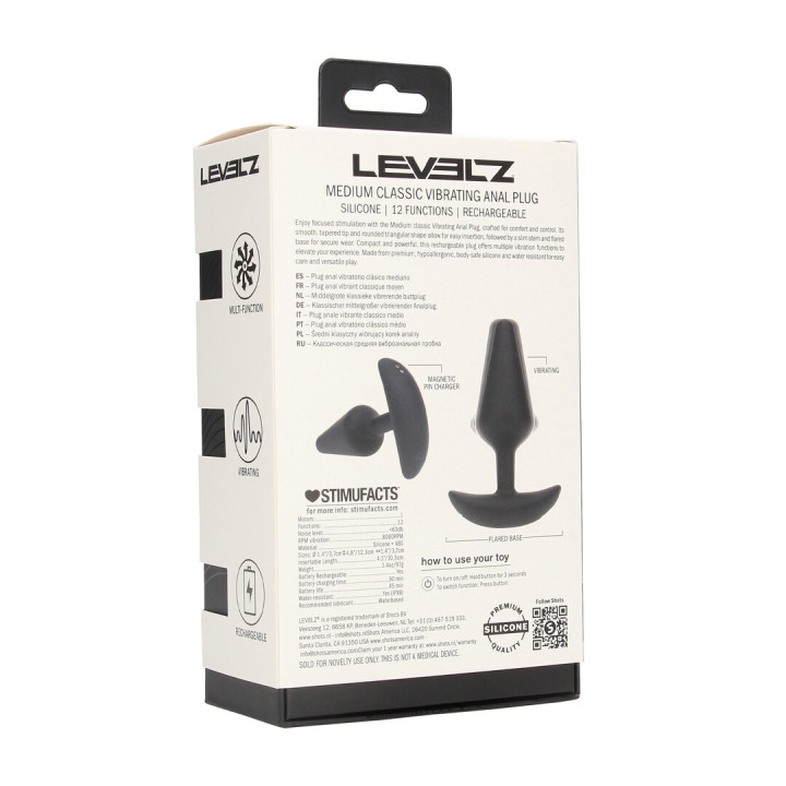 Classic Vibrating Silicone Anal Plug - M - Black