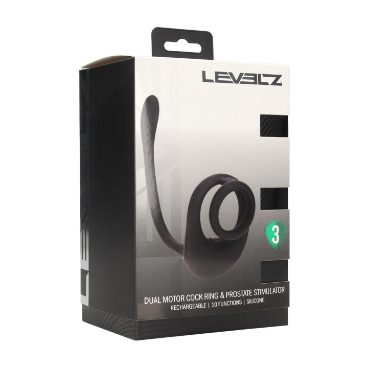 Dual Motor Silicone Cockring with Prostate Stimulator - Black