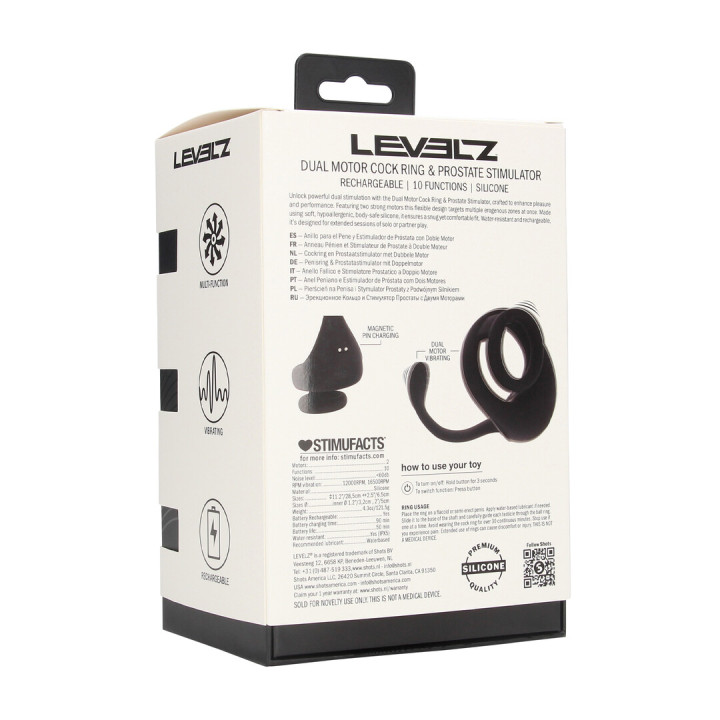 Dual Motor Silicone Cockring with Prostate Stimulator - Black