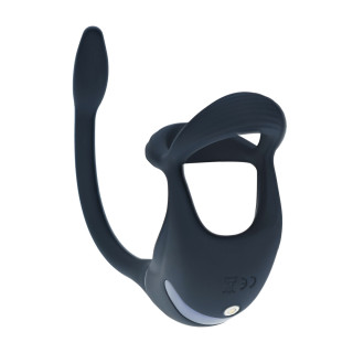 Remote Control Vibrating Silicone Tri O Cockring with Prostate Stimulator - Black