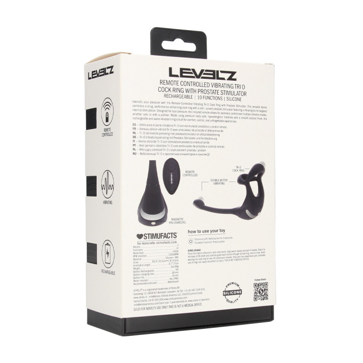 Remote Control Vibrating Silicone Tri O Cockring with Prostate Stimulator - Black