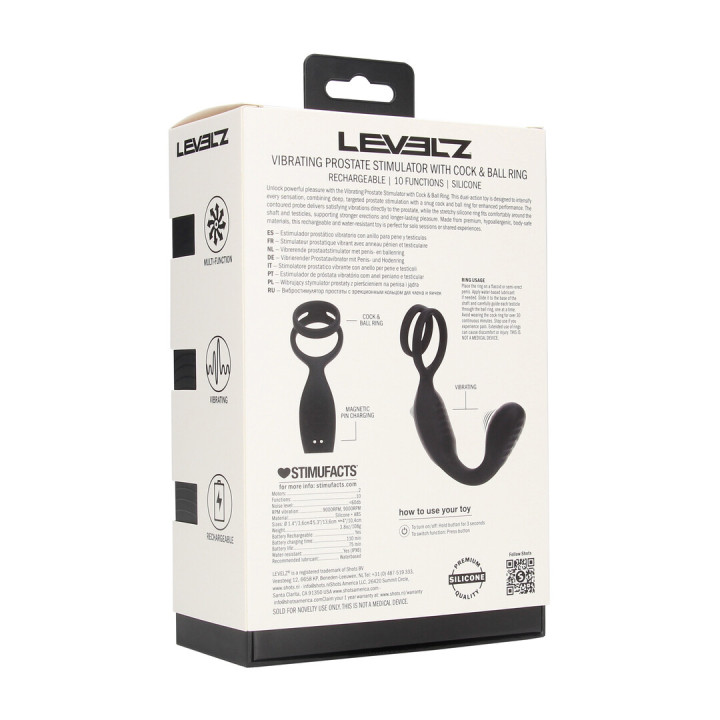 Vibrating Silicone Prostate Stimulator with Cock and Ball Ring - Black