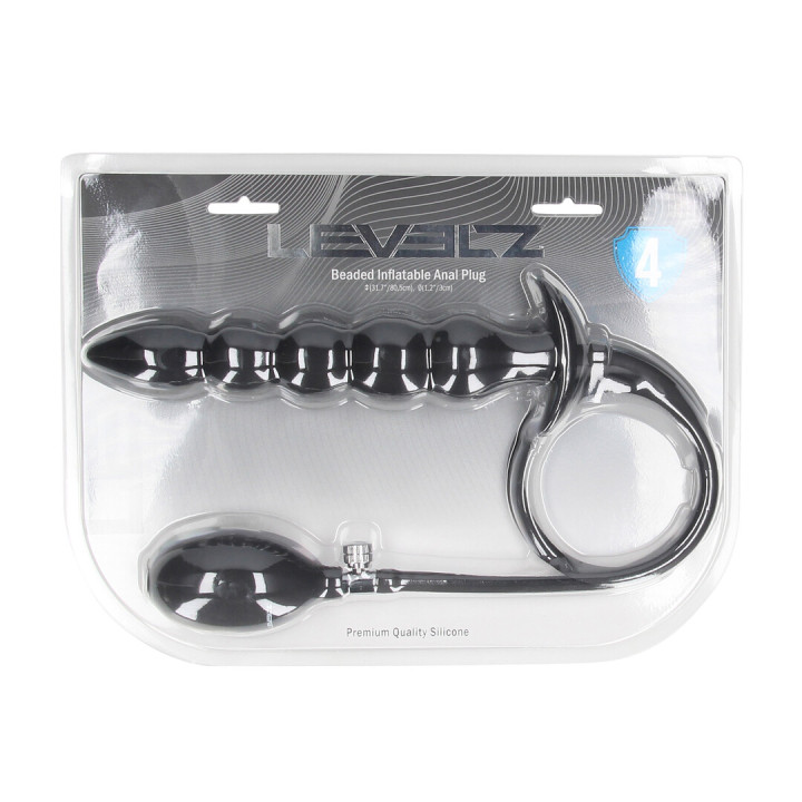 Beaded Inflatable Silicone Anal Plug - Black