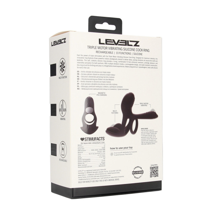 Triple Motor Vibrating Silicone Cockring - Black