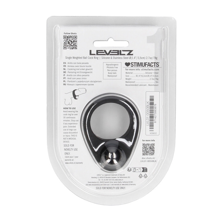 Liquid Silicone Single Weighted Ball Cockring - Black